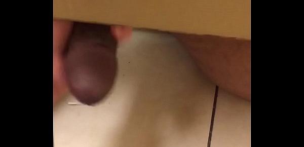  Jerking a big black cock in mall restroom